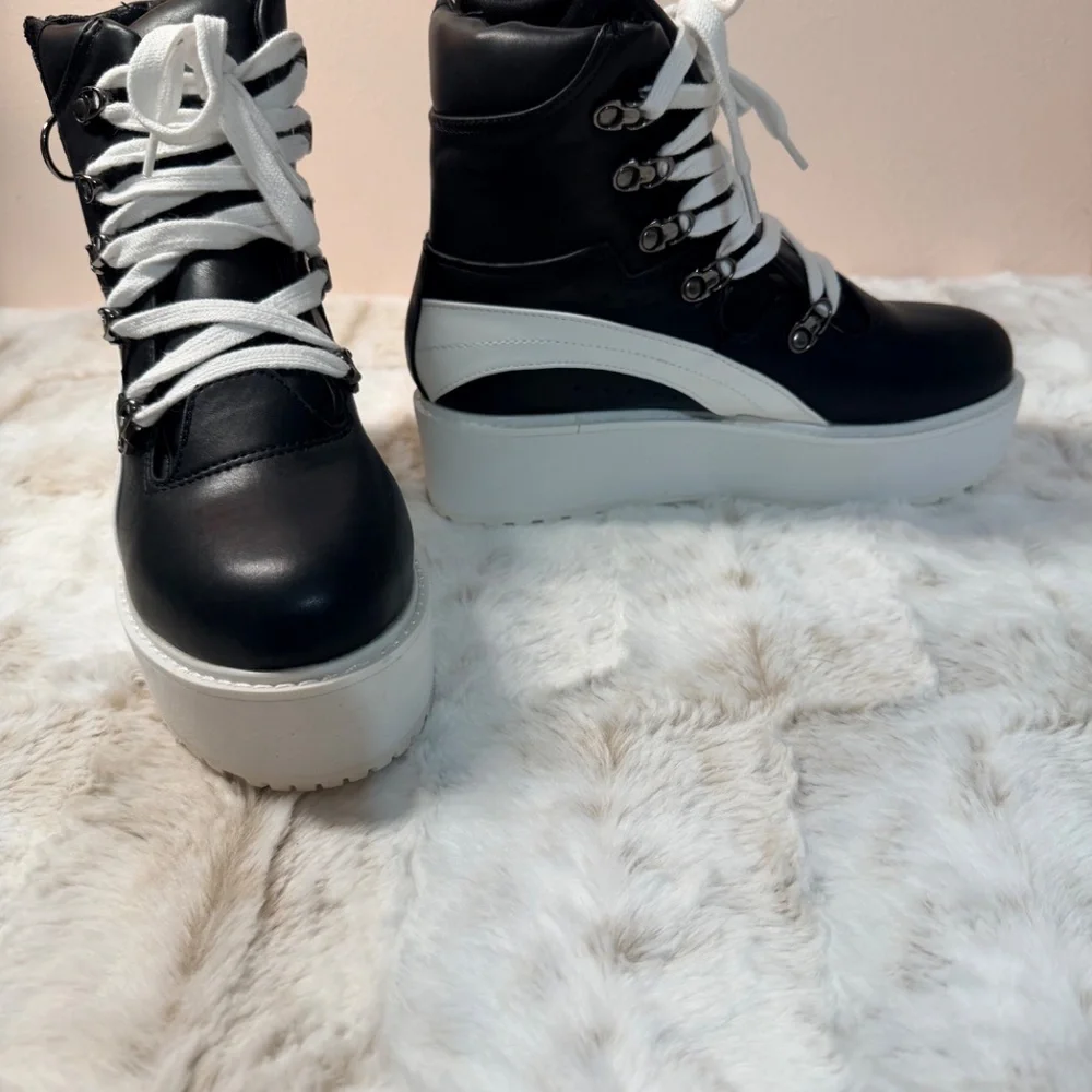 Cape Robbin Black Hightop Sneakers With White Chunky Platform & A Side Zipper
